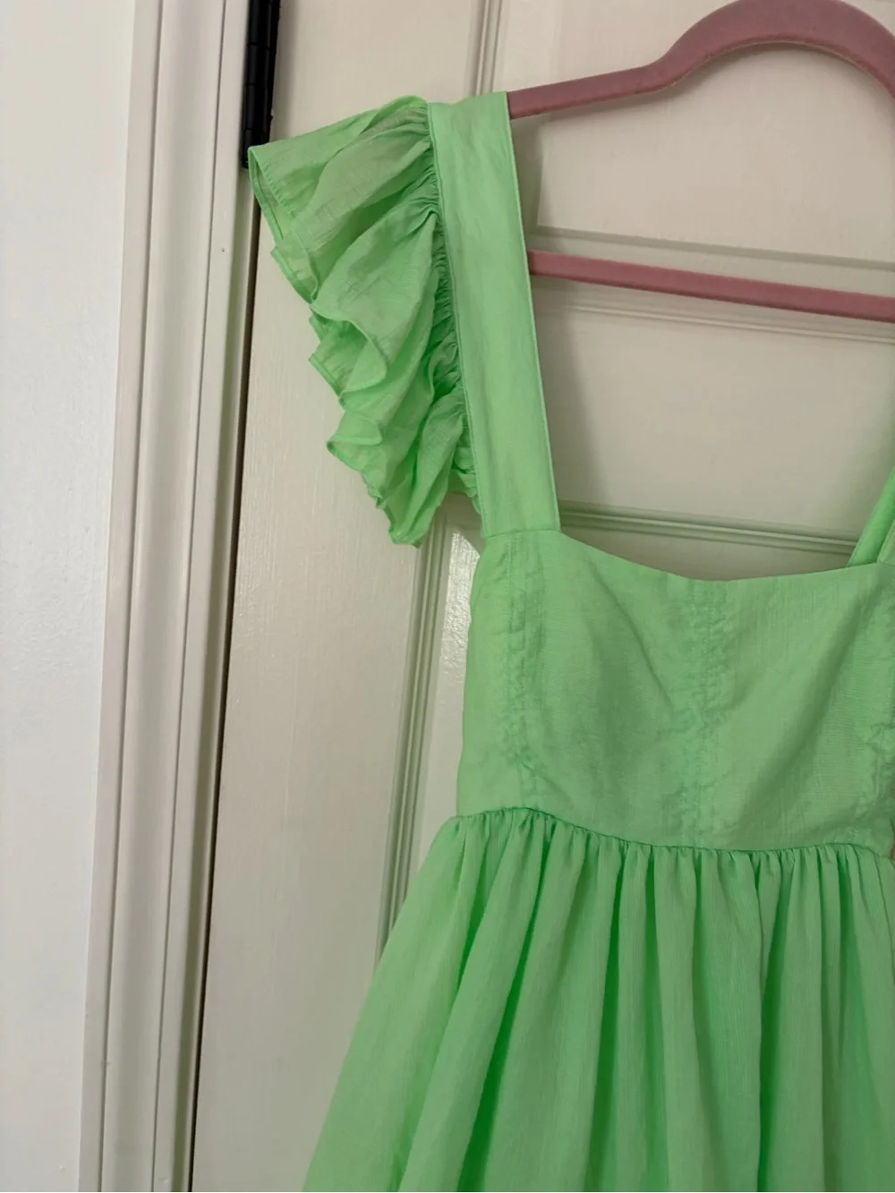 Medium • MABLE Neon Green Ruffle-Sleeve Mini Dress - Picture 4 of 12